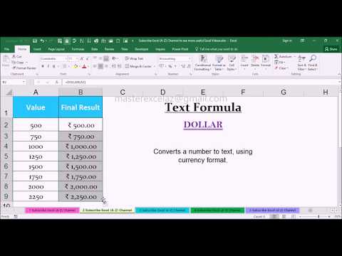 DOLLAR Text Function with Examples in MS Office Excel Spreadsheet 2016
