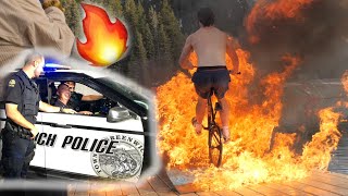 Nick Shirley alleges: Lighting Bike Jump On Fire Into Lake! *insane*