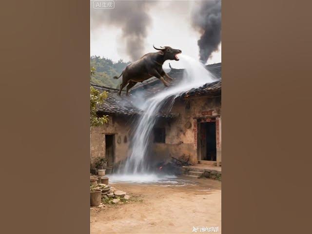 🔥 "Buffalo Turns Firefighter! Puts Out House Fire!"#shorts #funny #funnyvideo