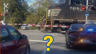 WHAT? CSX M652, M693 and NS P60 runs a police check point!