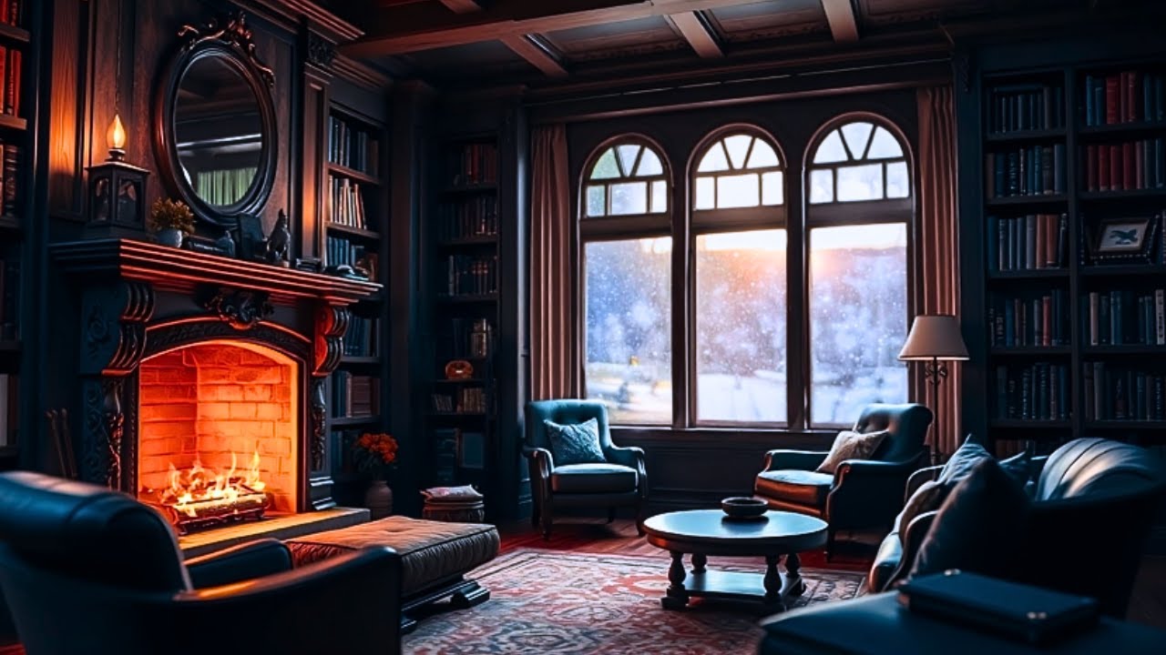Winter Night in a Cozy Cabin ️ Soothing Piano Music, Fireplace ...