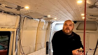 Camper Van Conversion | Installing LED lights and ceiling build.