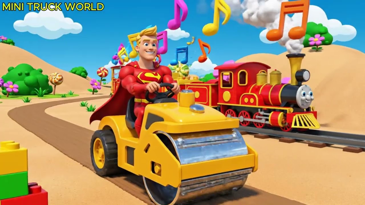 Mini Excavator & Cement Mixer Adventure 4 – Teamwork Rainbow Bridge Building Songs for Kids