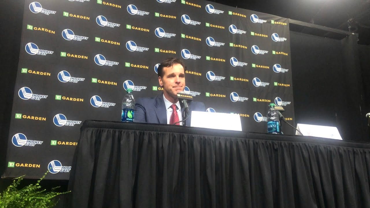 ice hockey sports city David Quinn speaks following BU's 4-1 win over UNH in Hockey East Semifinal