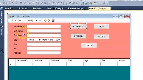 Microsoft visual studio Form1 to form2 | Set up | Log out | Passenger ID |  CICSAirlines Company