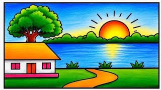 Simple village scenery drawing/How to draw village scenery drawing/Easy Drawing for beginners 