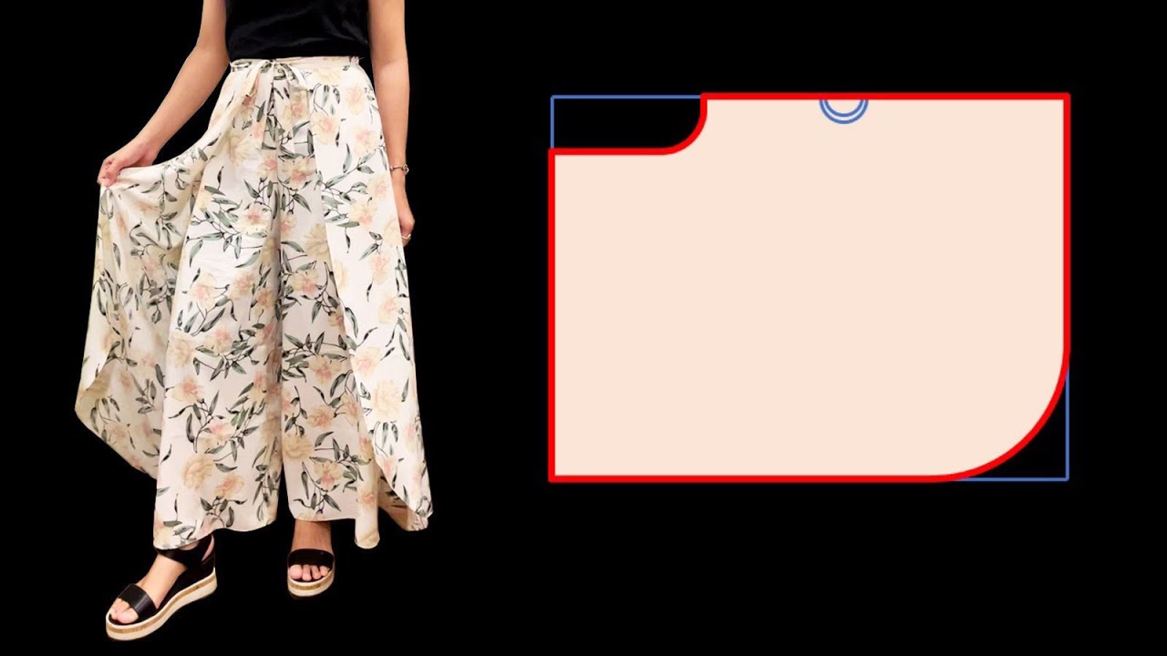 Very easy  Wrap Palazzo Pants Cutting and Sewing  Wrap culottes trousers sewing tutorial