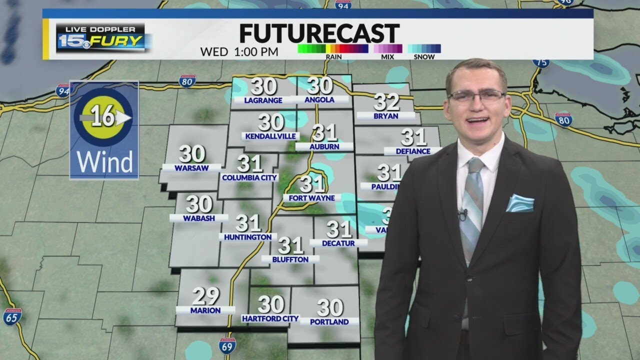 Scattered snow showers and tumbling temperatures - YouTube