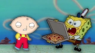 Stewie Griffin Family Guy Trying To Get A Pizza From Spongebob Which He Carried To Mrs. Puff