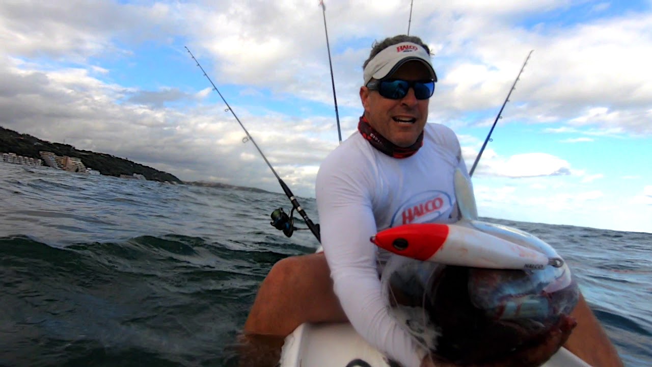 Kayak fishing yellowfin tuna on Halco Slidog YouTube
