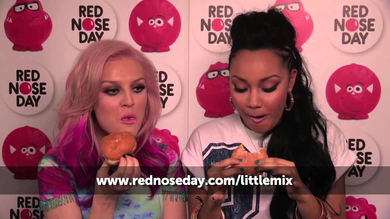 Little Mix are dared to eat sugared doughnuts without licking their lips | Red Nose Day 2013