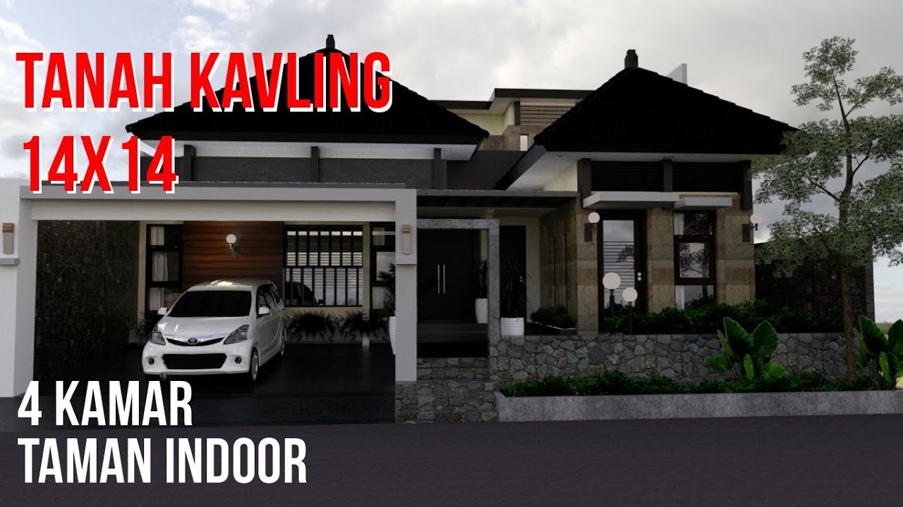 Desain Rumah Lahan Kavling 14x14 M 4 Kamar Plus Taman Indoor Youtube