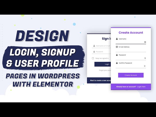 elementor design beautiful wordpress login signup user acco