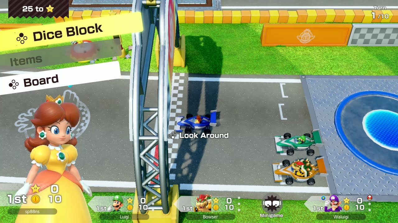 Super Mario Party Jamboree Roll 'em Raceway Daisy vs Bowser , Waluigi & Luigi