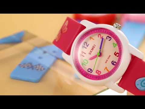 Дитячий наручний годинник для дівчаток Skmei 2157 з метеликами, відео 1