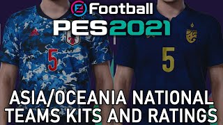 PES 2021 - Asia/Oceania national teams kits and ratings