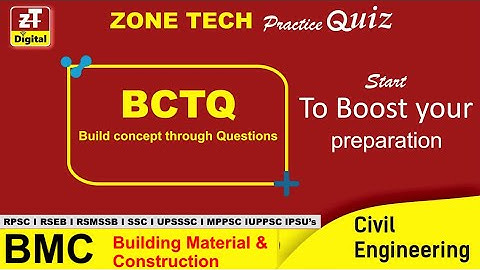 BCTQ Series | Building Material-BMC |(09-Aug-21) Practice Quiz | RSEB-AE/JE, RSMSSB-JE & SSC-JE