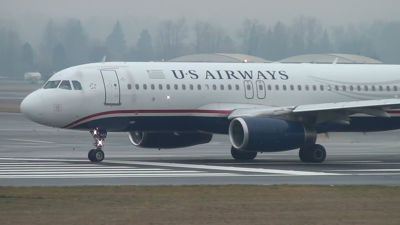 US Airways N627AW A320 Takeoff Portland Airport (PDX)