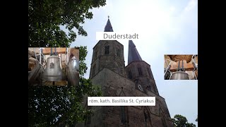 Duderstadt [D.] - Glocken der röm. kath. Basilika St. Cyriakus, Geläutepräsentation (Turmaufnahme)