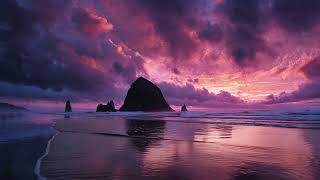 Pink & Purple Sunset at Cannon Beach 🌅 Relaxing Ocean Waves + God Rays 4K Ambient - Ambient 031
