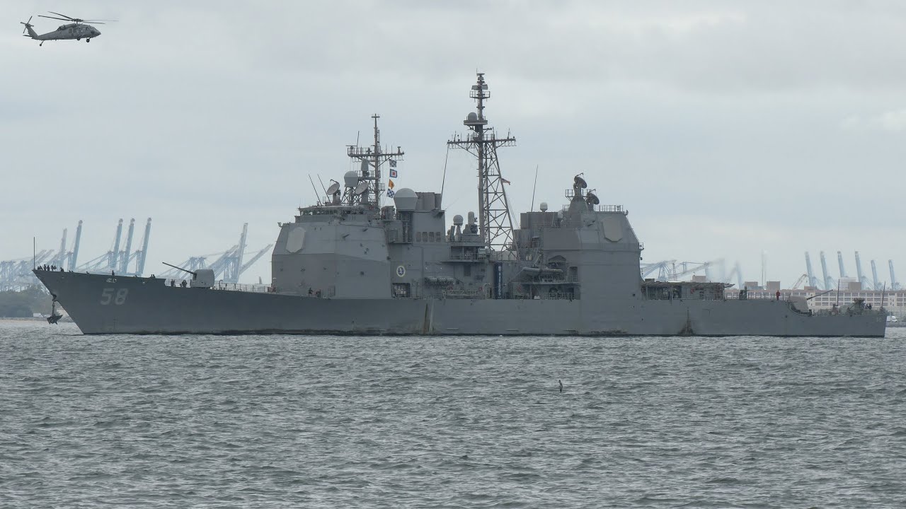 Warship heads out: USS Philippine Sea guided missile cruiser