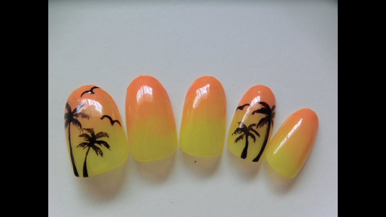 夏ネイル 夕日とヤシの木のやり方 簡単シンプルセルフジェルネイル The Sunset Palm Tree Gel Nail Art Designs Youtube