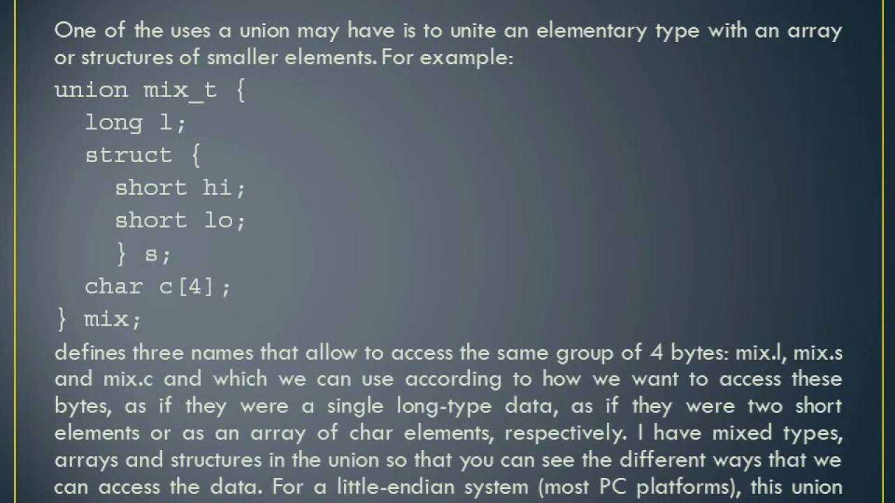 Other Data Types - C++ (Defined data types (typedef), Anonymous unions ...