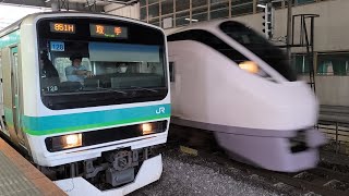 [ジョイント音]E657系 K11編成 特急ひたち5号いわき行が北千住駅1番線を通過するシーン
