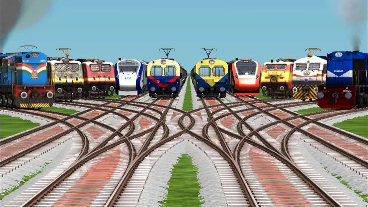 10 Dangerous Trains Crossing By Bumpy Branched Railroad Tracks || Train Simulator Classic #trainsim