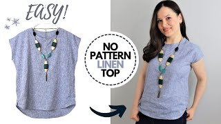 Just 2 measurements, 1 hr and 1 yd of fabric to make this EASY linen top for summer!