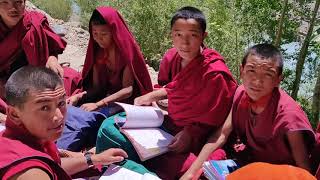 Buddhist monks studying at Phuktal gompa above Tsarap river in Zanskar