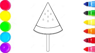 Как нарисовать Мороженое Арбуз - Раскраска Мороженое Арбуз на палочке Для детей - Рисунки Раскраски