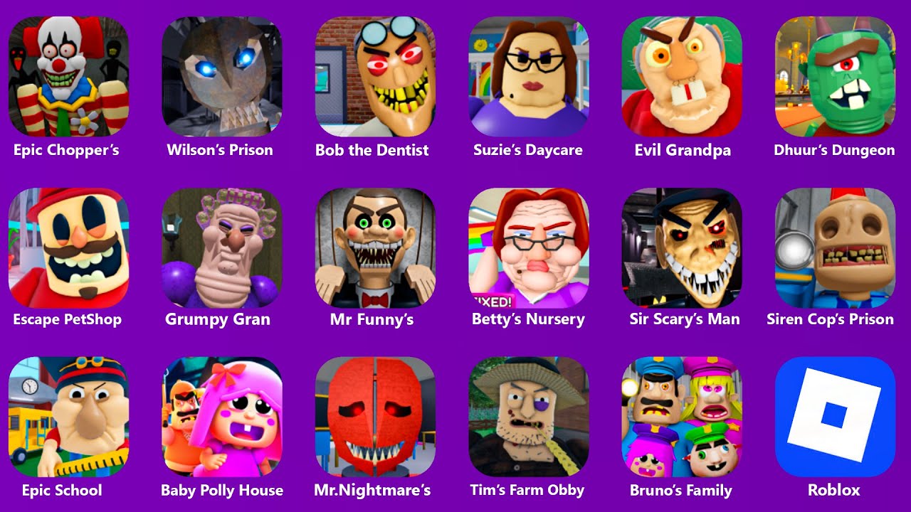 ROBLOX.EPIC CHOPPER ADVENTURE.MR FUNNY TOYSHOP ESCAPE.TIMS FARM RUN.ESCAPE THE PET SHOP.EPIC SCHOOL