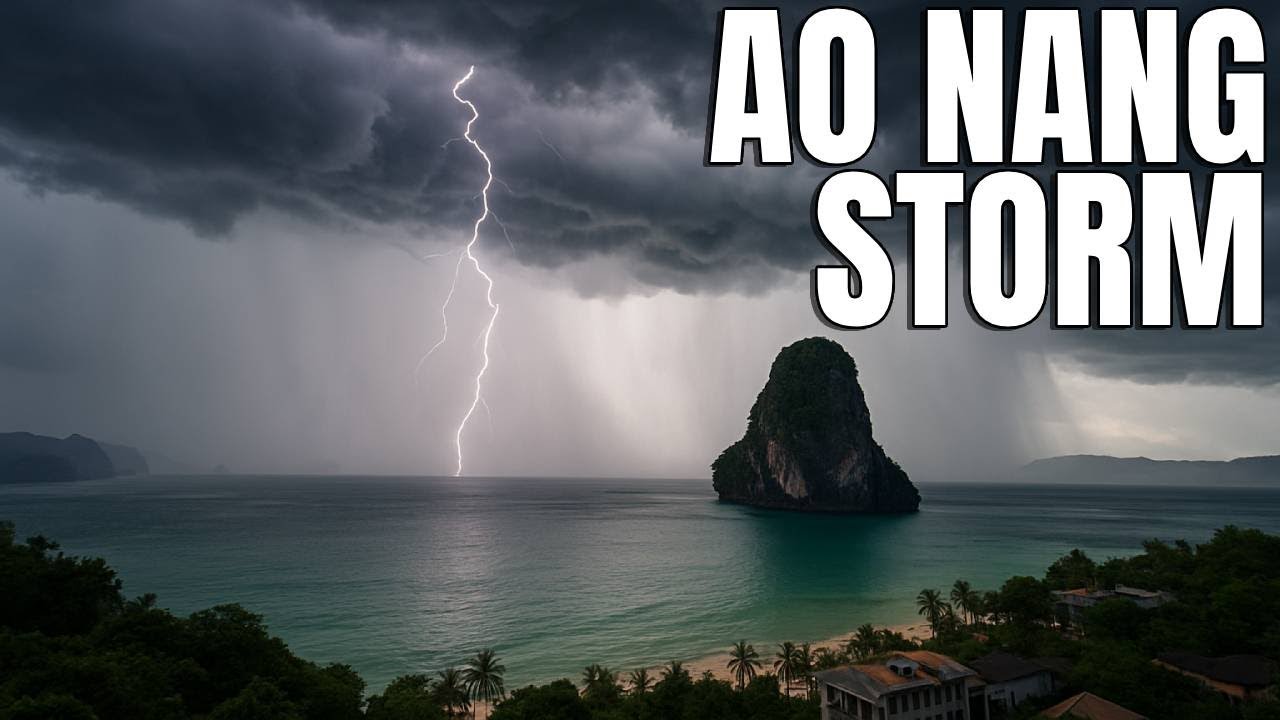 Tropical Storm Rolls Over Ao Nang, Krabi, Thailand 🇹🇭 - Balcony View & Rain Sounds 🌧️