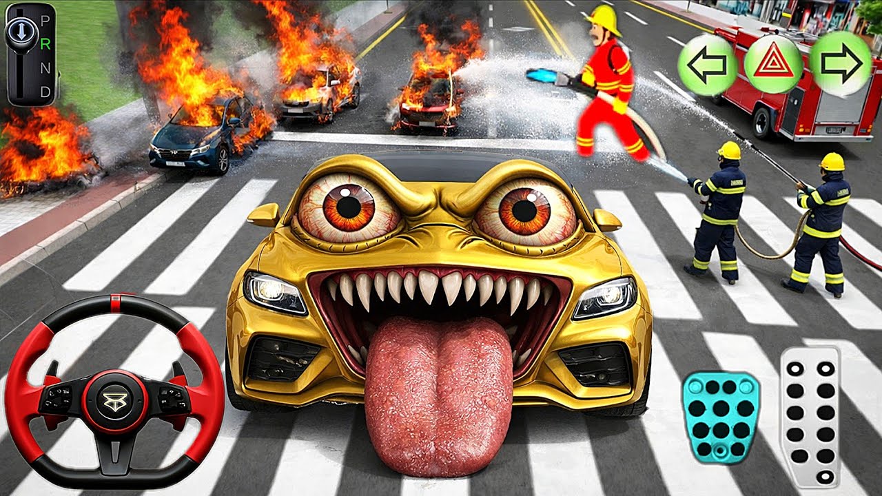 🔥 Monster Car Fire Rescue 🚒 | Crazy Golden Car 😈 | 3D Driving Class 2 Gameplay