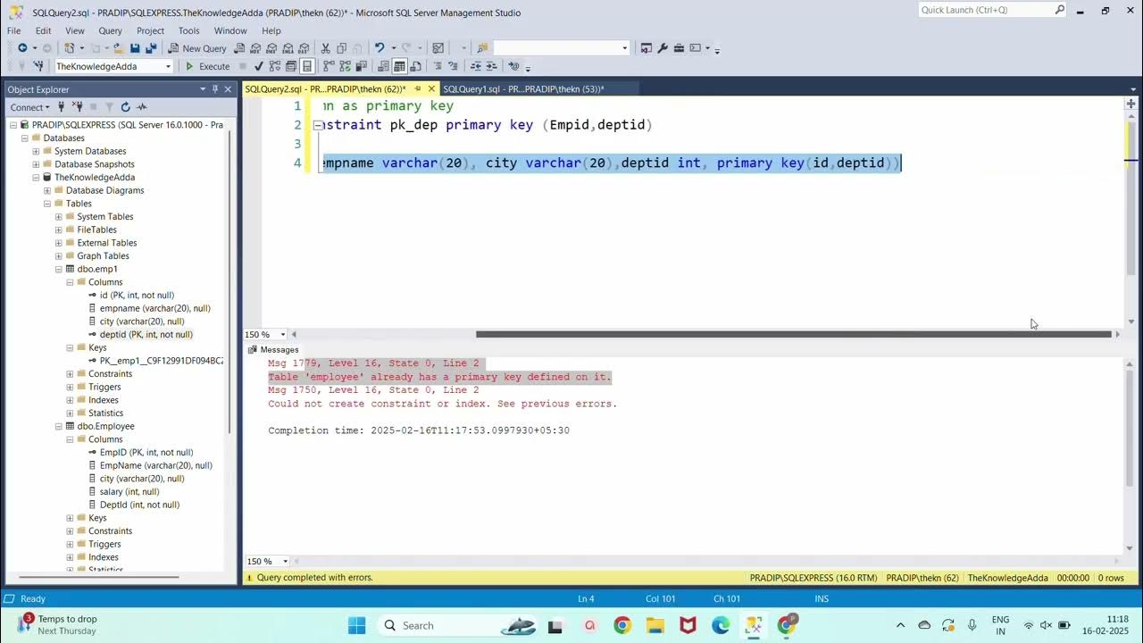 How to Create Primary Key using Two Columns in SQL Server ? - YouTube