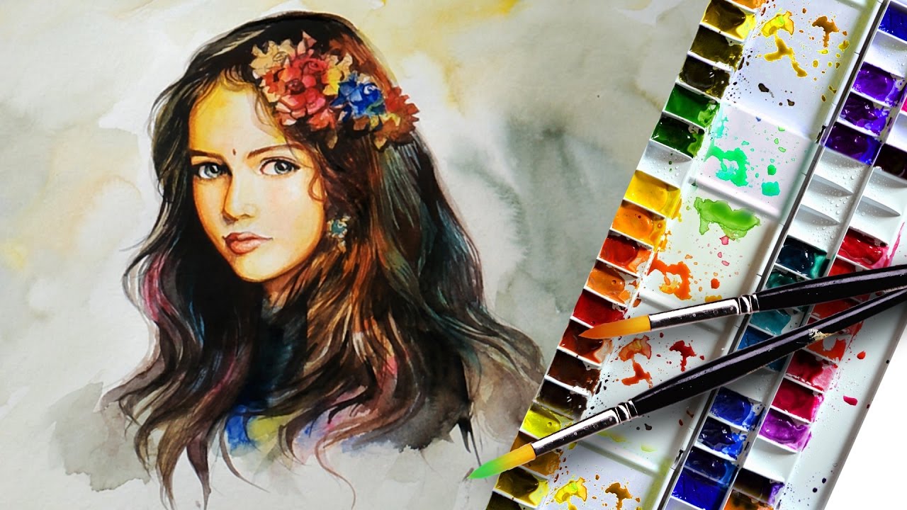 Water Color Portrait Of A Beautiful Girl With Step By Step - Youtube