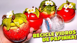 RECICLE VIDROS DE PAPINHA TRANSFORMANDO EM LINDOS POTES DE FRUTINHAS EM BISCUIT