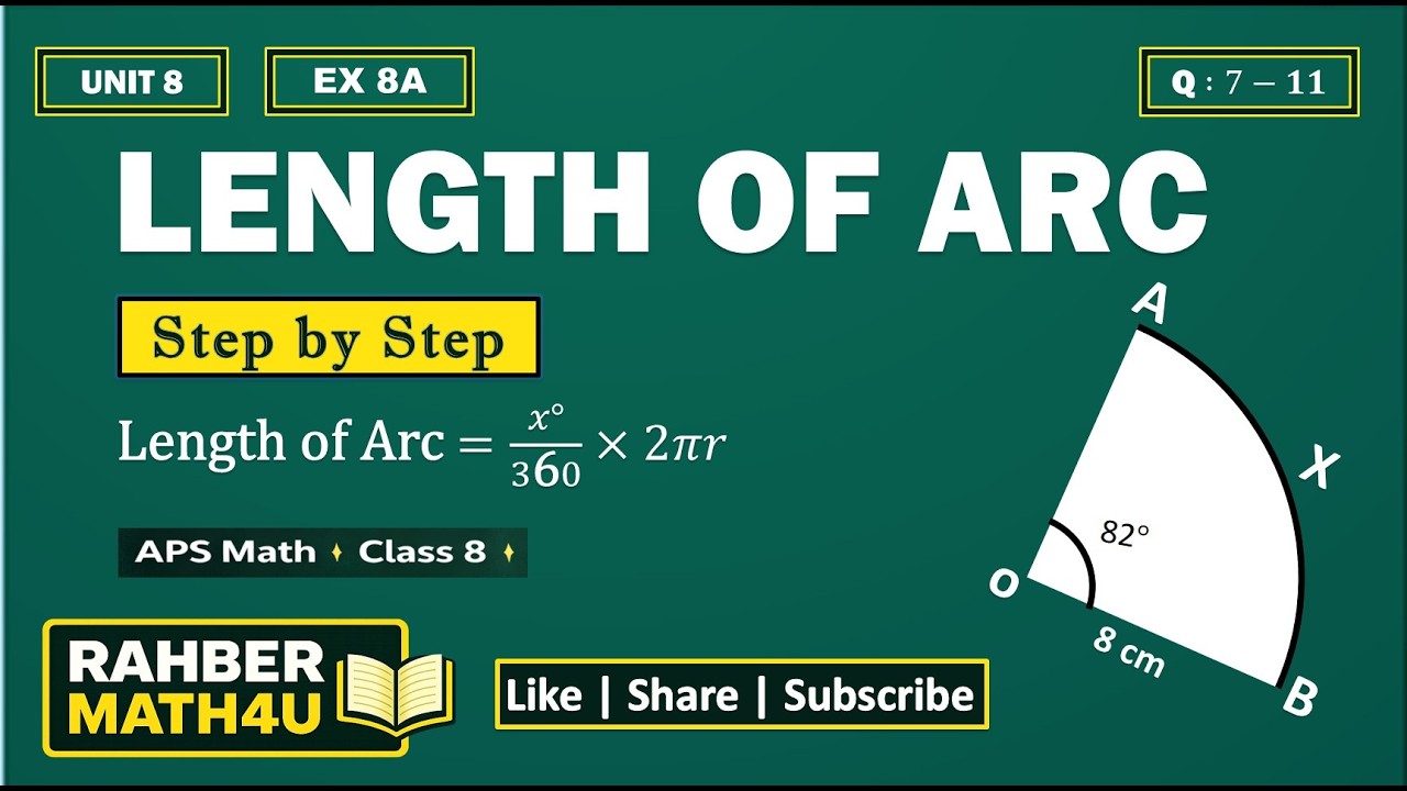 Exercise 8A Q 7–11 | Arc Length & Perimeter of Sector | Class 8 APS Math | Unit 8 (Complete Solution