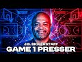 J.B. Bickerstaff talks after the Detroit Pistons’ 112-101 loss to the Orlando Magic in Game One.