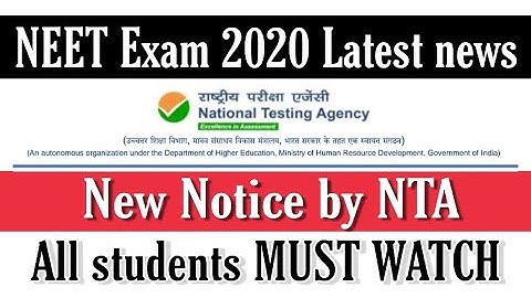 NEET Exam 2020 | New Notice by NTA | NEET 2020 important Information