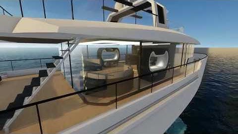 Video render di un living di uno yacht