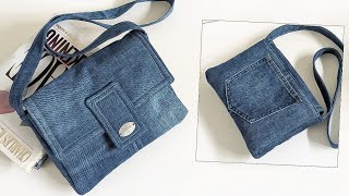 DIY Easy and Simple No Zipper Denim Crossbody Bag Out of Old Jeans | Bag Tutorial | Upcycle Craft