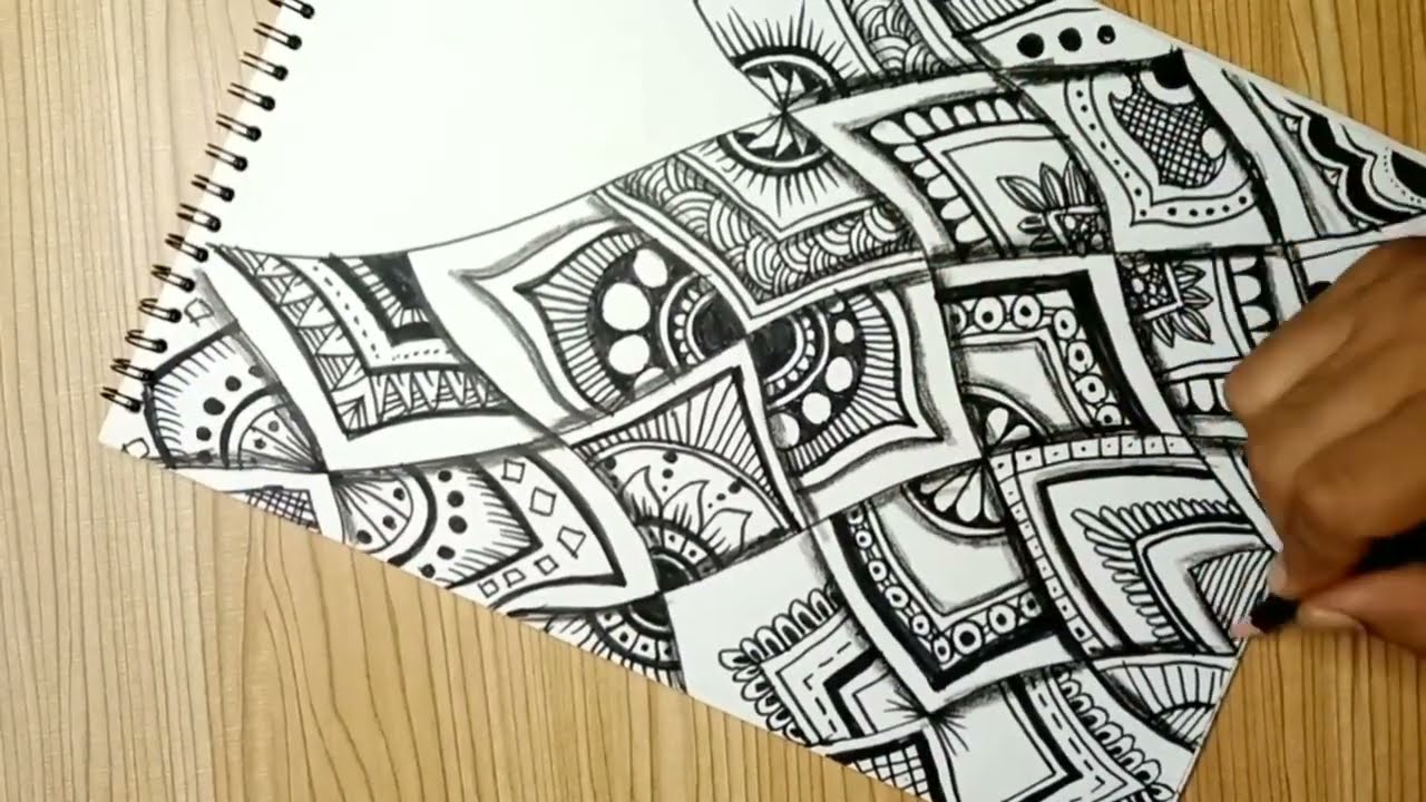 Menggambar Abstrak Hitam Putih zentangle batik gambarskema