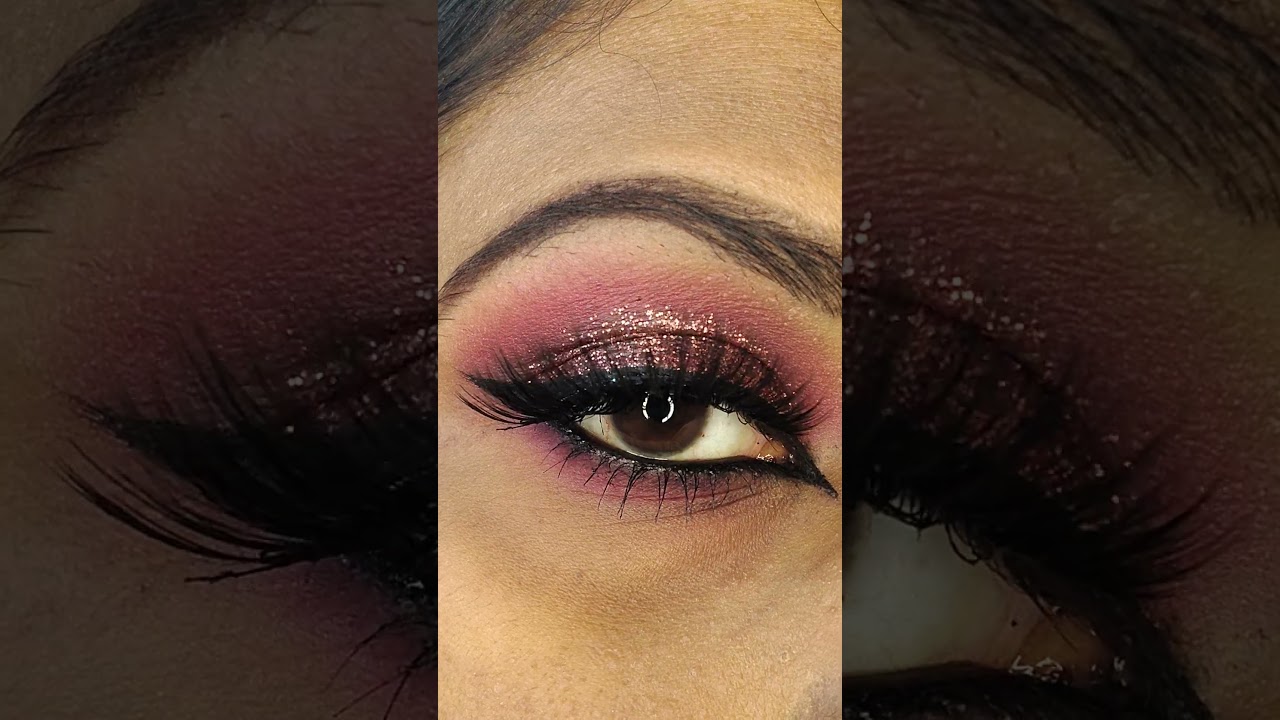 pink glittery eye look 