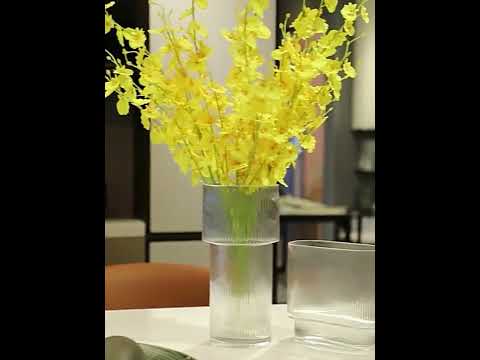 ElevenGlass - Modern Ribbed Large Cylinder Clear Glass Flower Vase for Centerpieces Decor