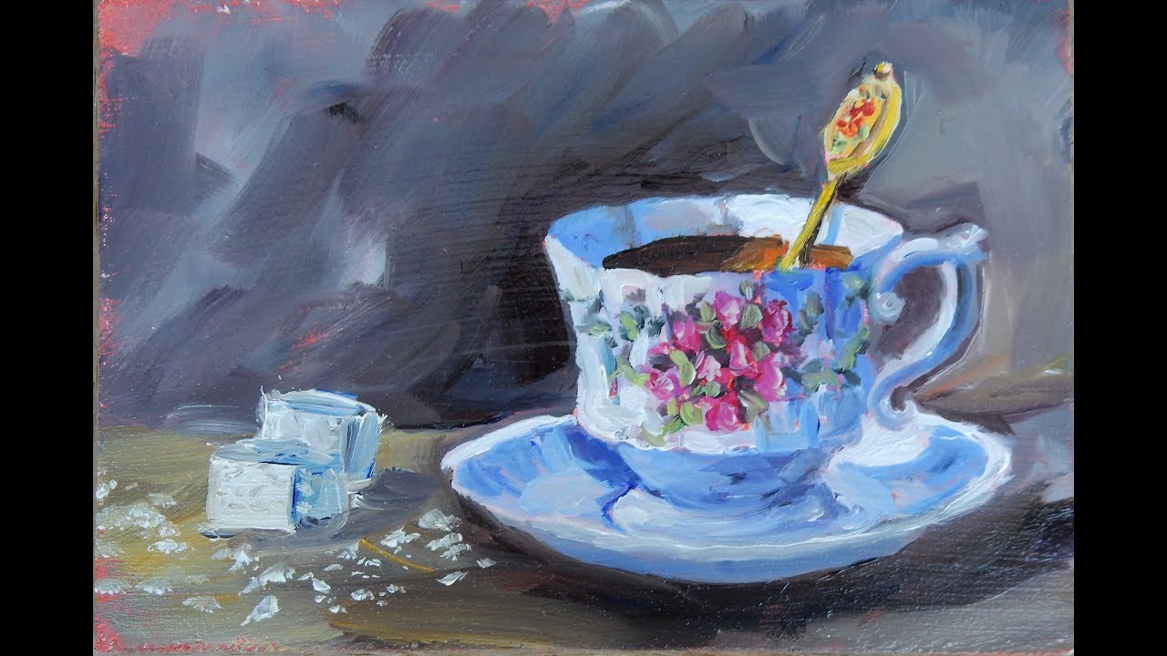 How to paint a tea cup with sugar in oil. DEMO. YouTube