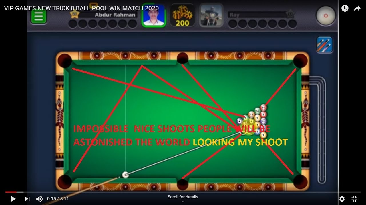 VIP GAMES NEW TRICK 8 BALL POOL WIN MATCH 2020 YouTube