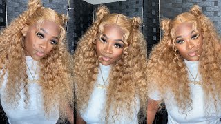 Beautiful GOES BLONDE 😍😍😍| 27 BLONDE CURLY WIG INSTALL WITH STYLING 🔥🔥| HERMOSA HAIR 😍