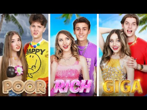 Rich vs Poor vs Giga Rich Couple! 24 Hours Survival Games on a Deserted Island